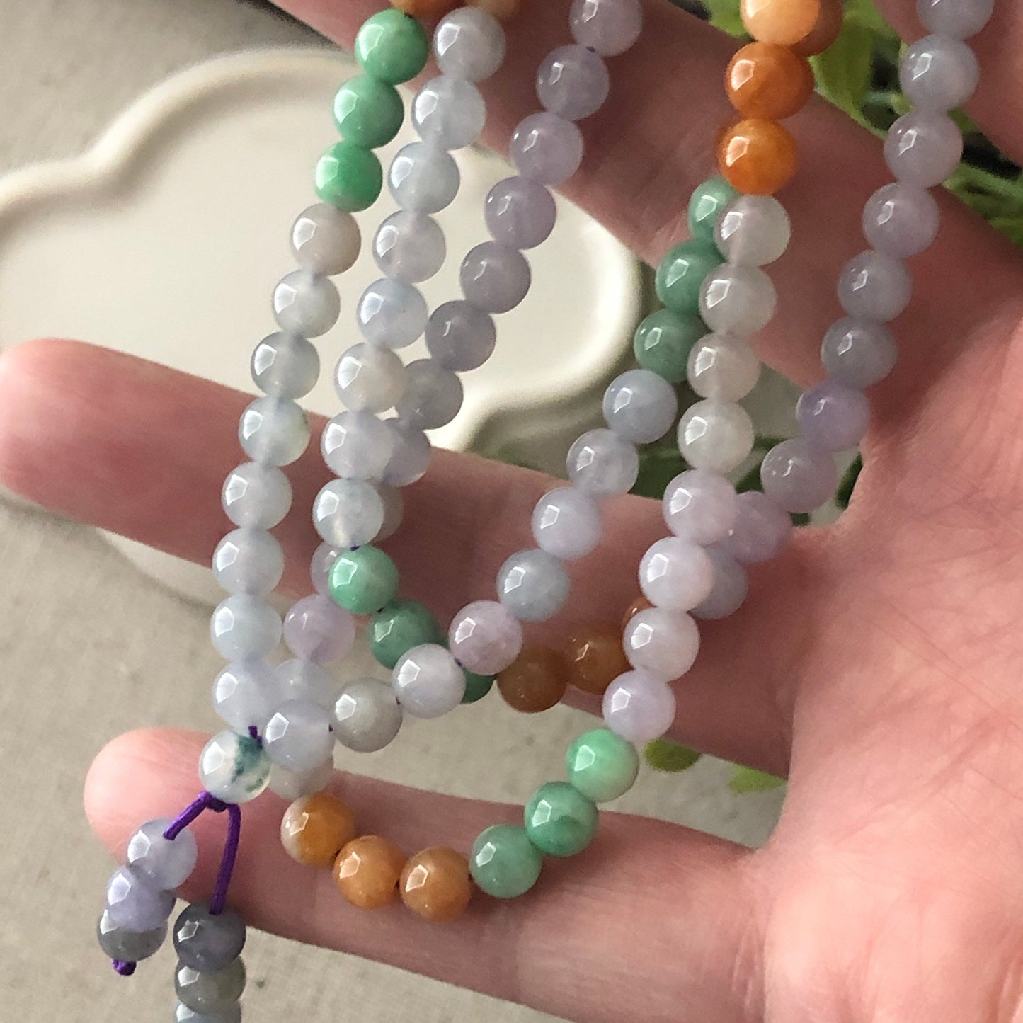 5.2mm Light Lavender Jadeite Jade Bead Bracelet Necklace