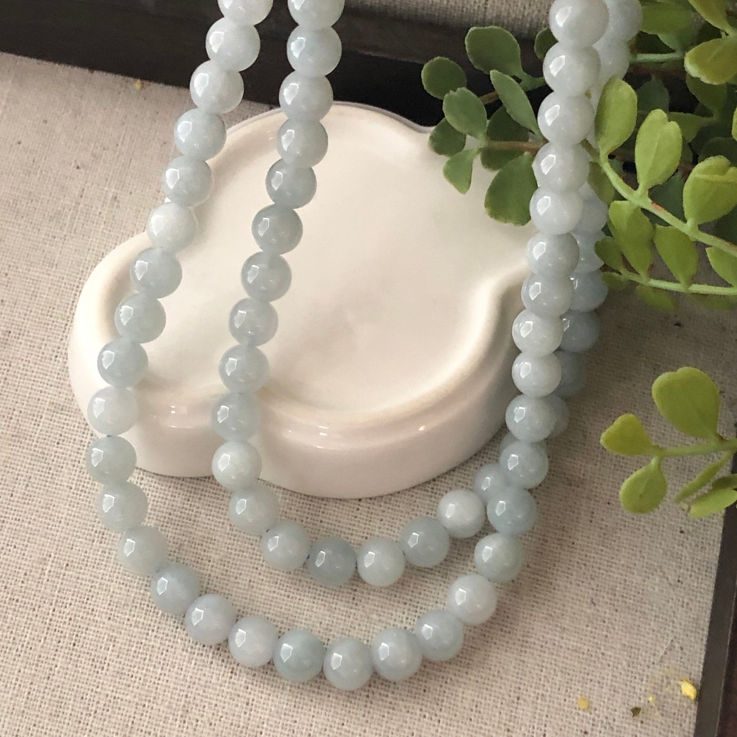 7.6mm Sky Blue Jadeite Jade Bead Bracelet Necklace