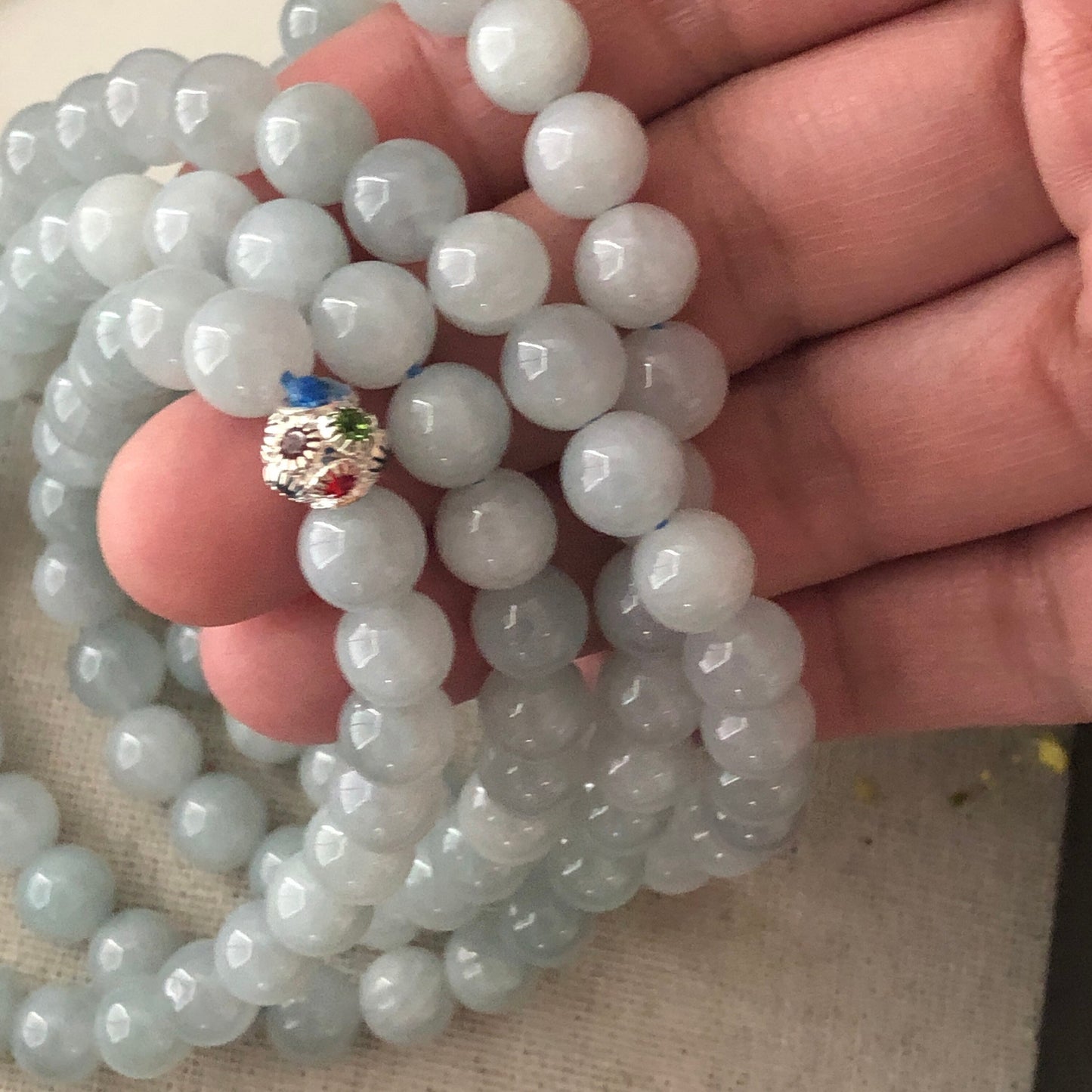 7.6mm Sky Blue Jadeite Jade Bead Bracelet Necklace