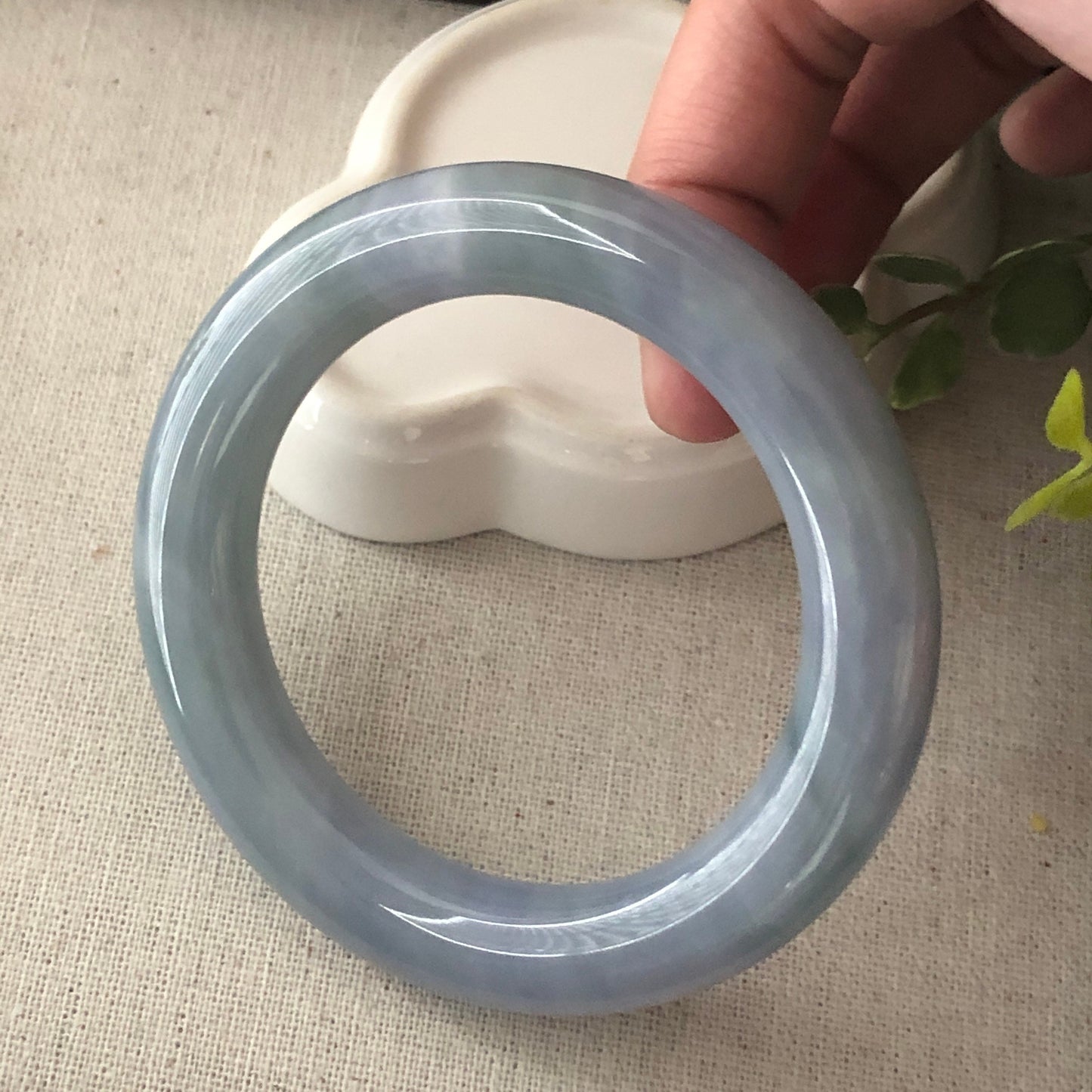 56.5-57.5mm Icy Blue Green Lavender Round Shaped Jadeite Jade Bangle