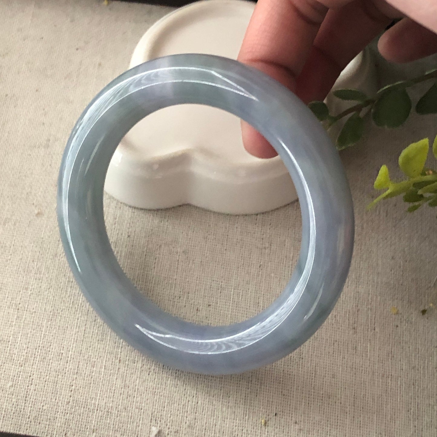 56.5-57.5mm Icy Blue Green Lavender Round Shaped Jadeite Jade Bangle