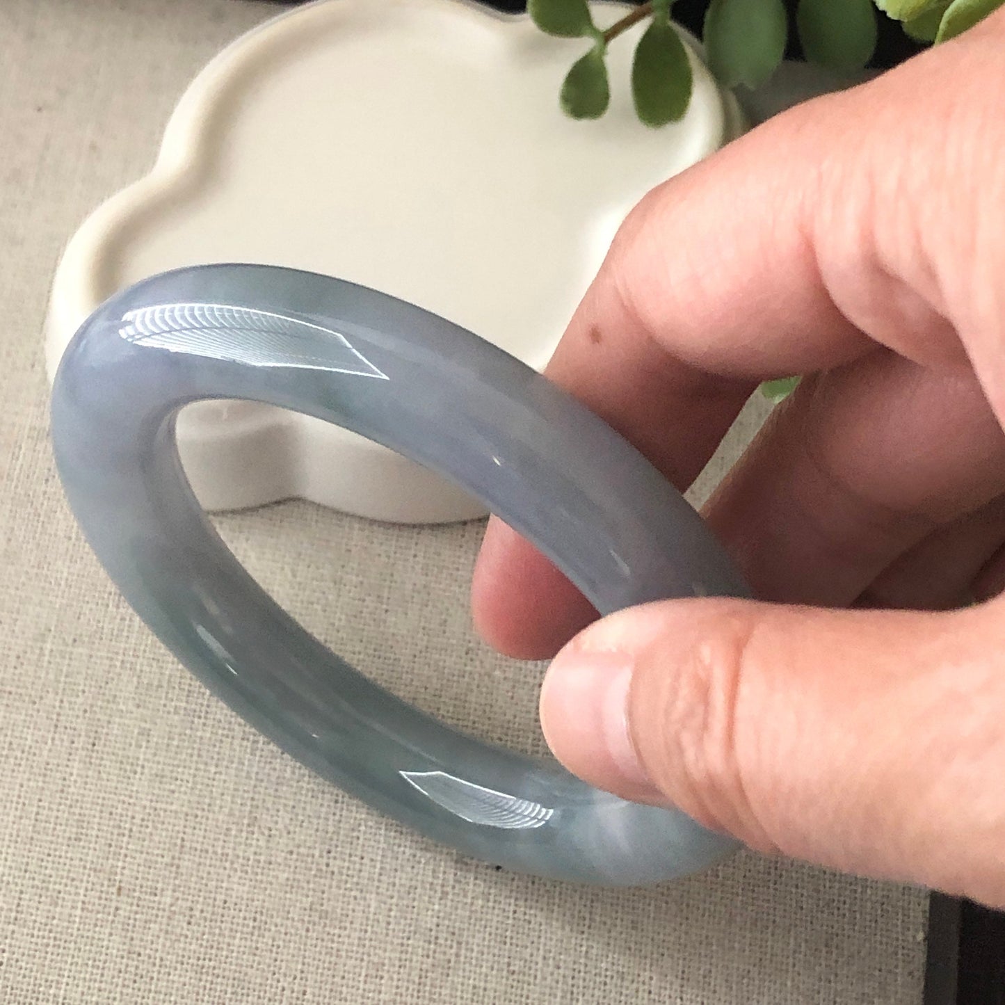 56.5-57.5mm Icy Blue Green Lavender Round Shaped Jadeite Jade Bangle