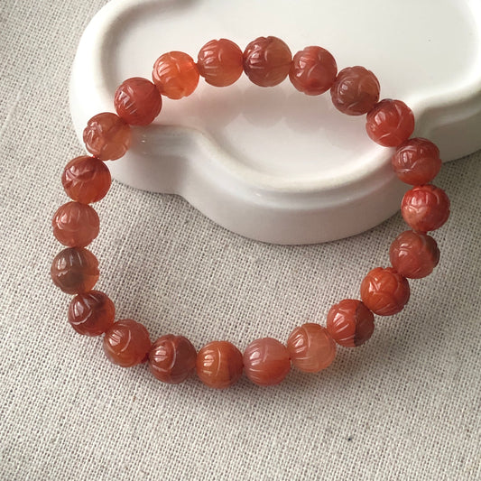 9mm Carved Agate Grade A Natural Bead Bracelet Health Circulation Icy