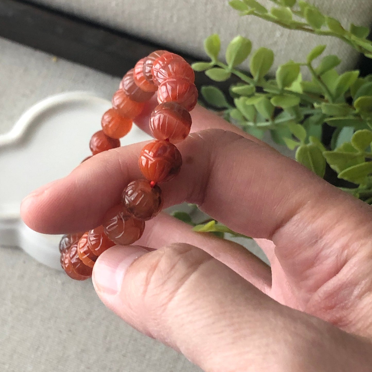 9mm Carved Agate Grade A Natural Bead Bracelet Health Circulation Icy