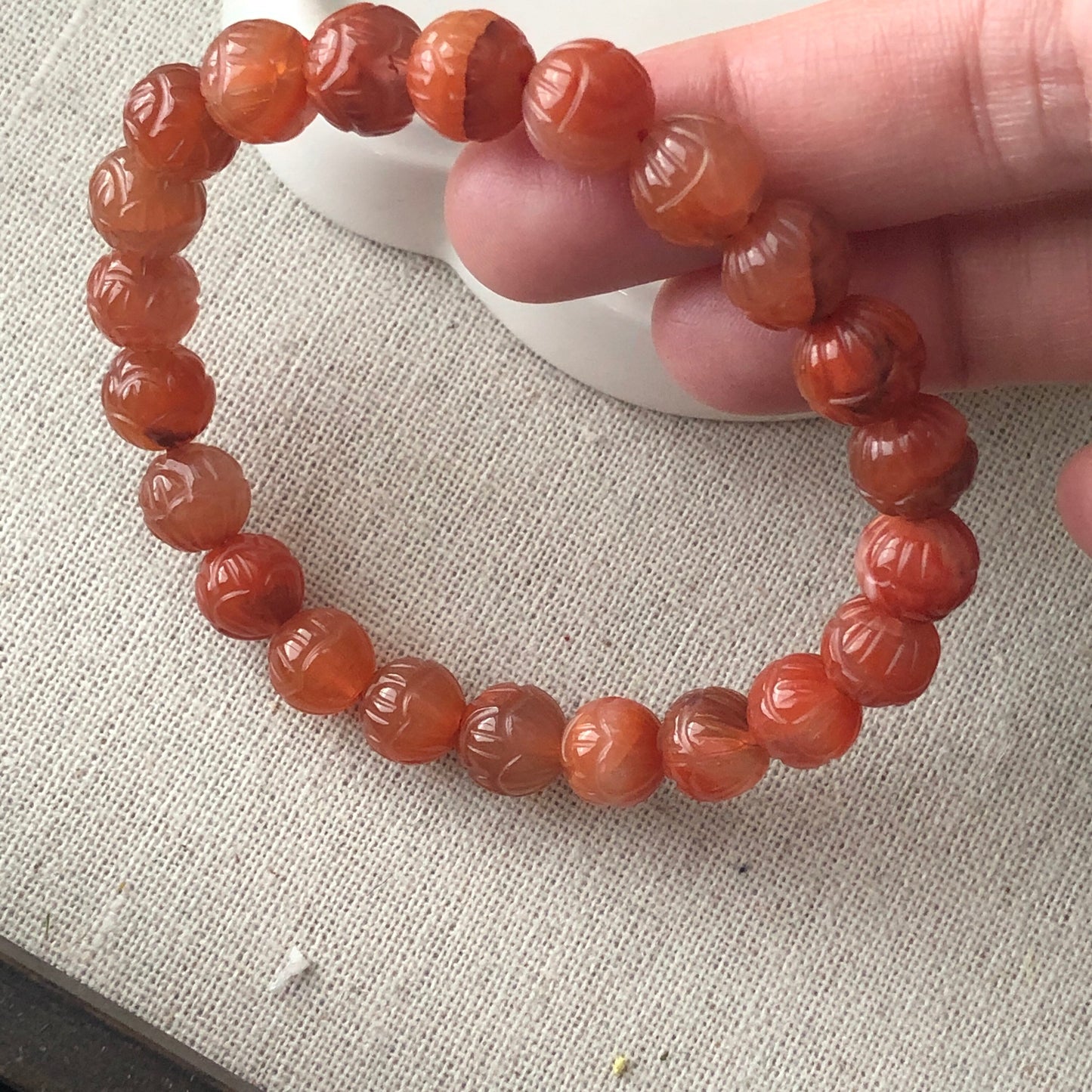 9mm Carved Agate Grade A Natural Bead Bracelet Health Circulation Icy