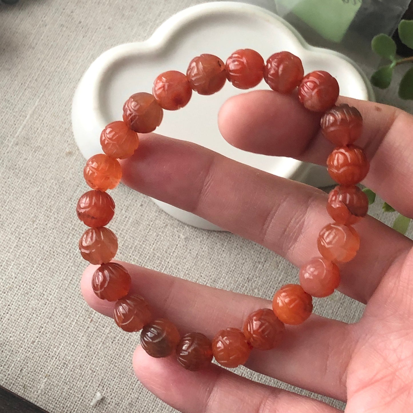 9mm Carved Agate Grade A Natural Bead Bracelet Health Circulation Icy