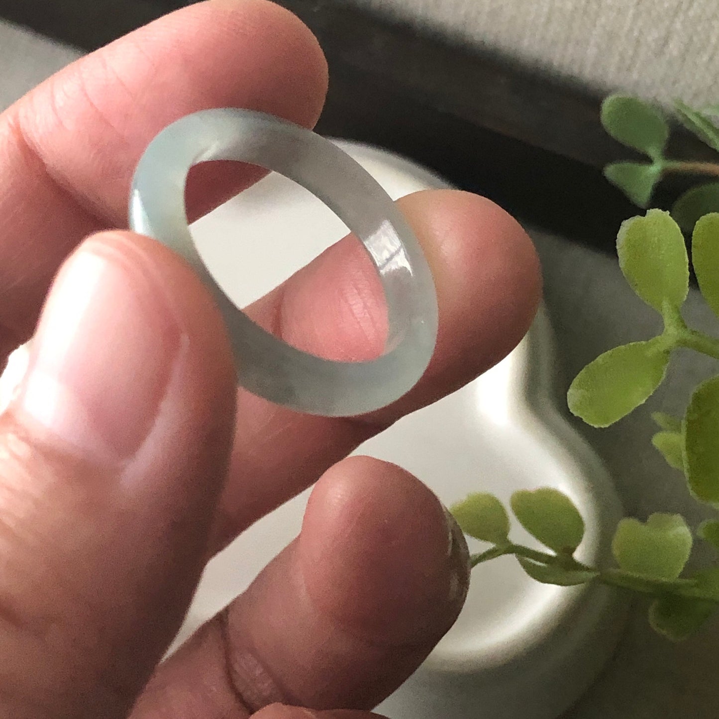 Us size 9.5-10 Jadeite Jade Blue Carved Band Ring