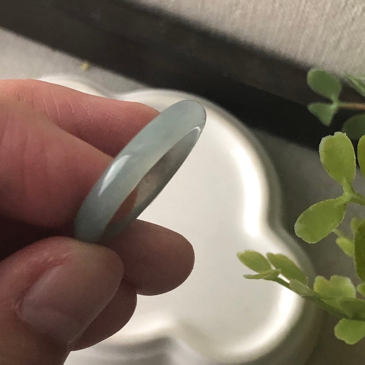 Us size 9.5-10 Jadeite Jade Blue Carved Band Ring