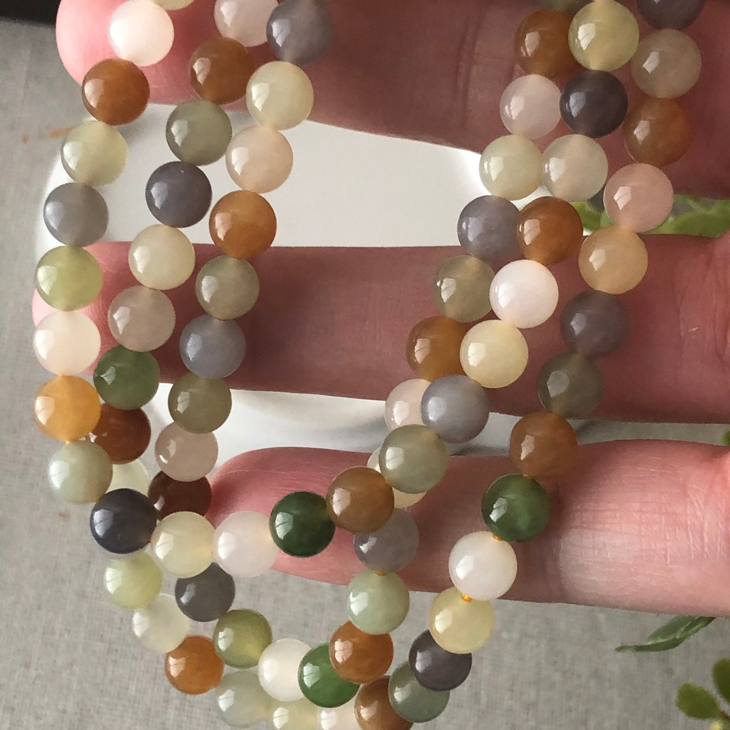6mm Icy Assorted Brown Lavender Yellow Hetian Jade Bead Necklace