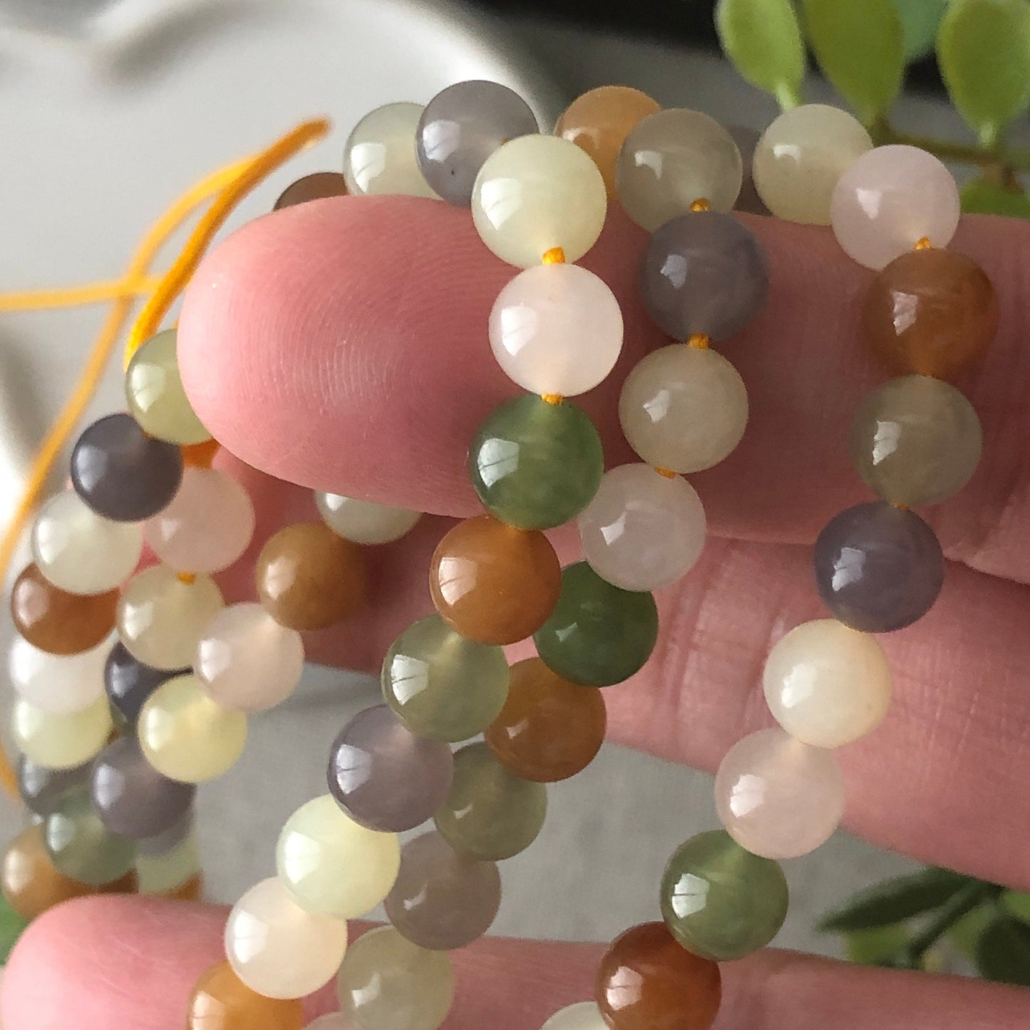 6mm Icy Assorted Brown Lavender Yellow Hetian Jade Bead Necklace