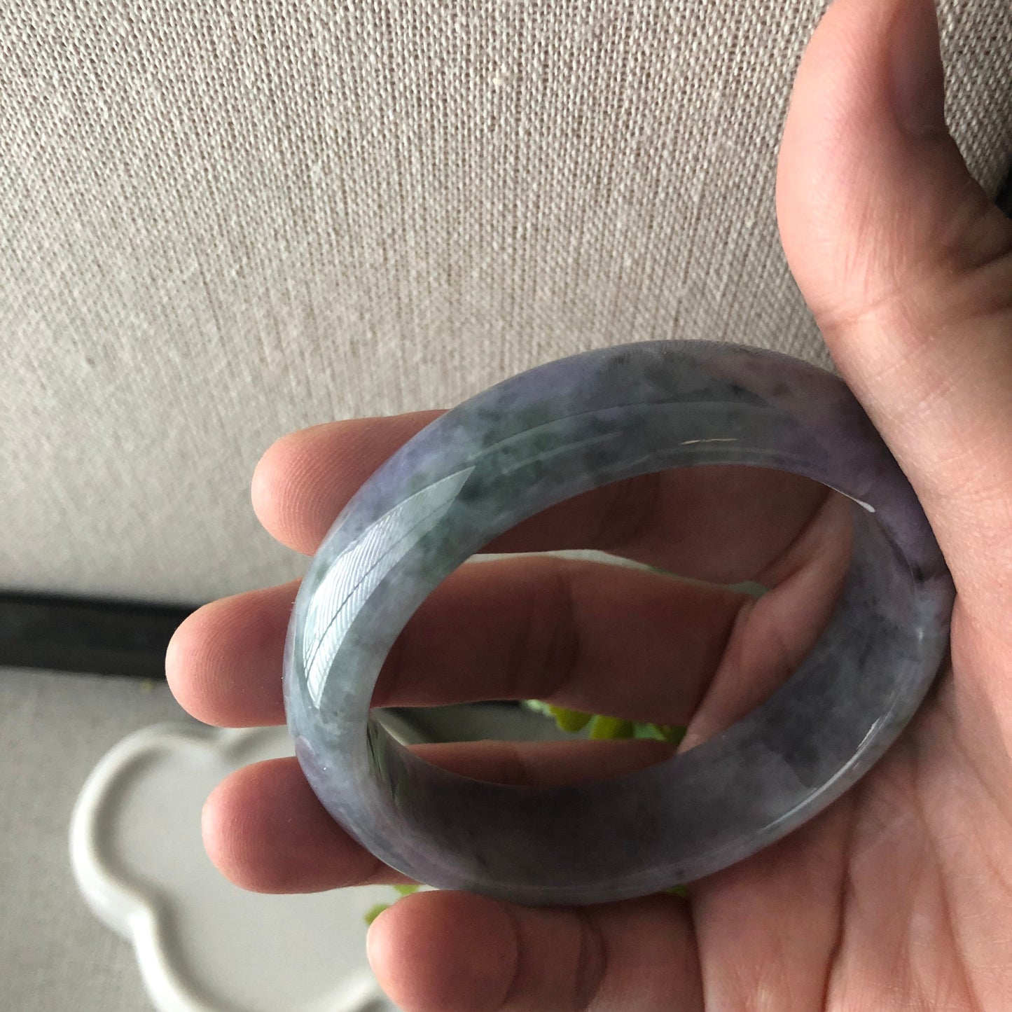 RARE 55 mm Burma Lavender Wuji Green 3 Color D Shaped Jadeite Jade Bangle