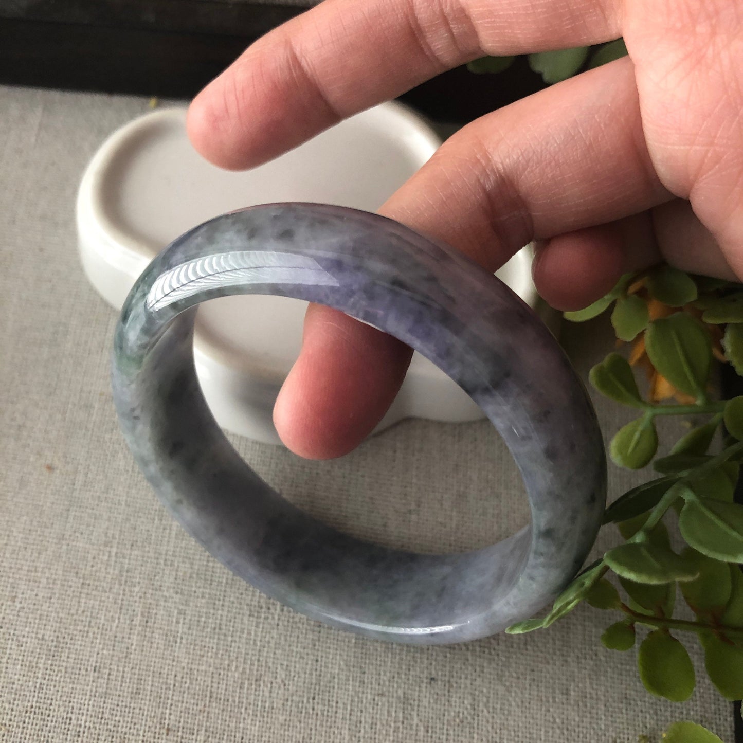 RARE 55 mm Burma Lavender Wuji Green 3 Color D Shaped Jadeite Jade Bangle