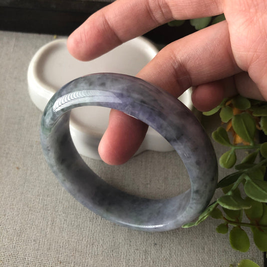 RARE 55 mm Burma Lavender Wuji Green 3 Color D Shaped Jadeite Jade Bangle
