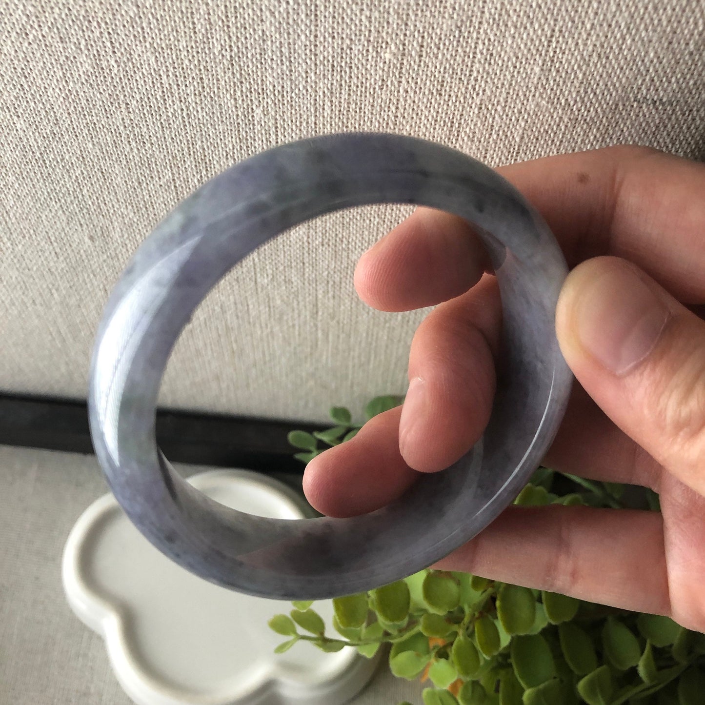 RARE 55 mm Burma Lavender Wuji Green 3 Color D Shaped Jadeite Jade Bangle