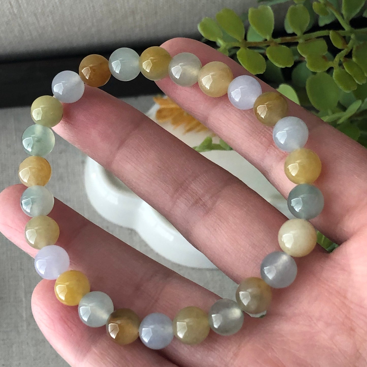 7.4 mm High Icy Assorted Jadeite Jade Bead Bracelet