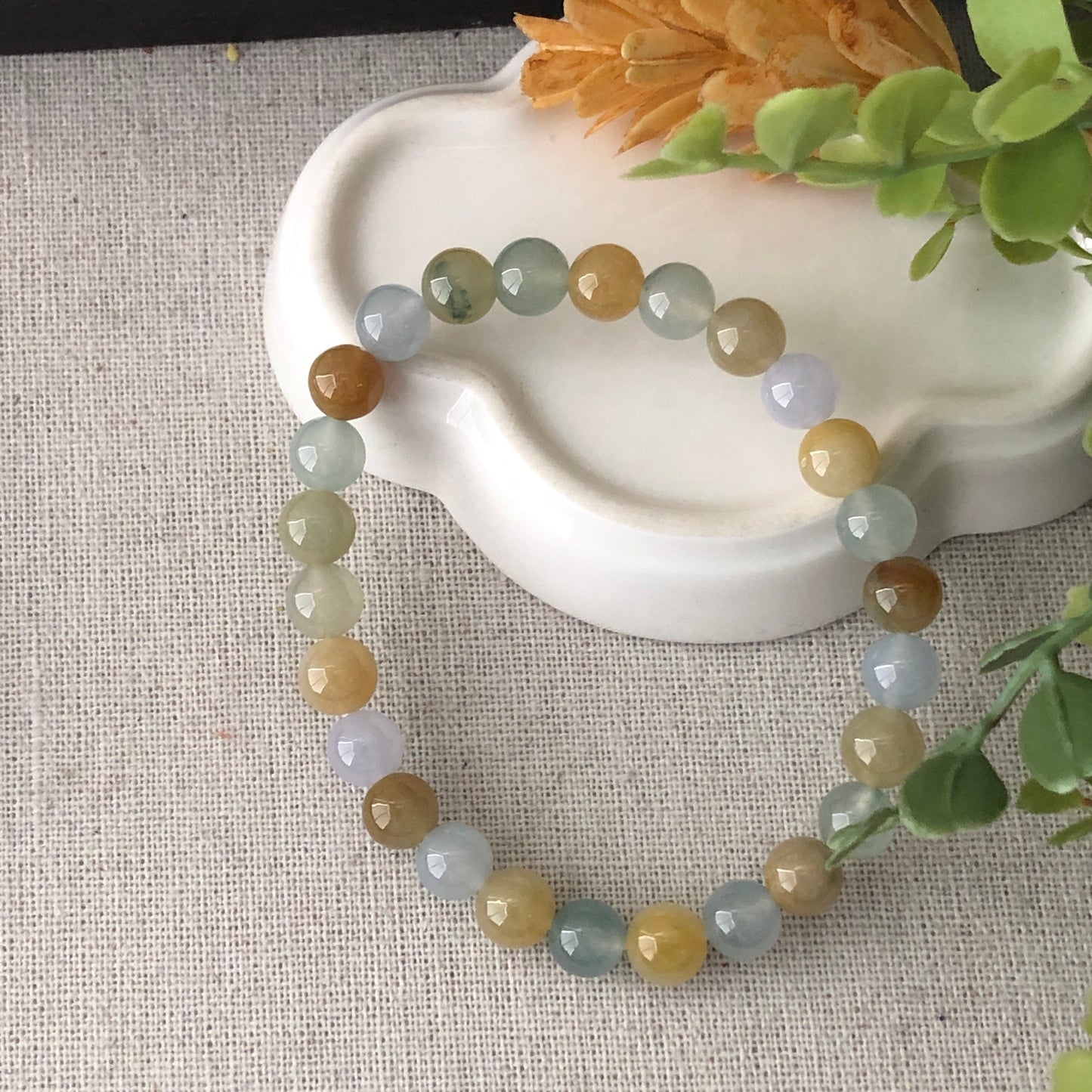 7.4 mm High Icy Assorted Jadeite Jade Bead Bracelet