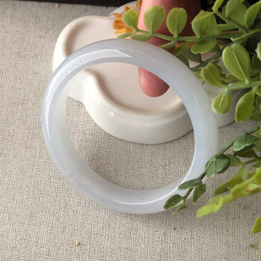 57mm Icy Glossy Translucent D-Shaped Jadeite Jade Bangle RARE