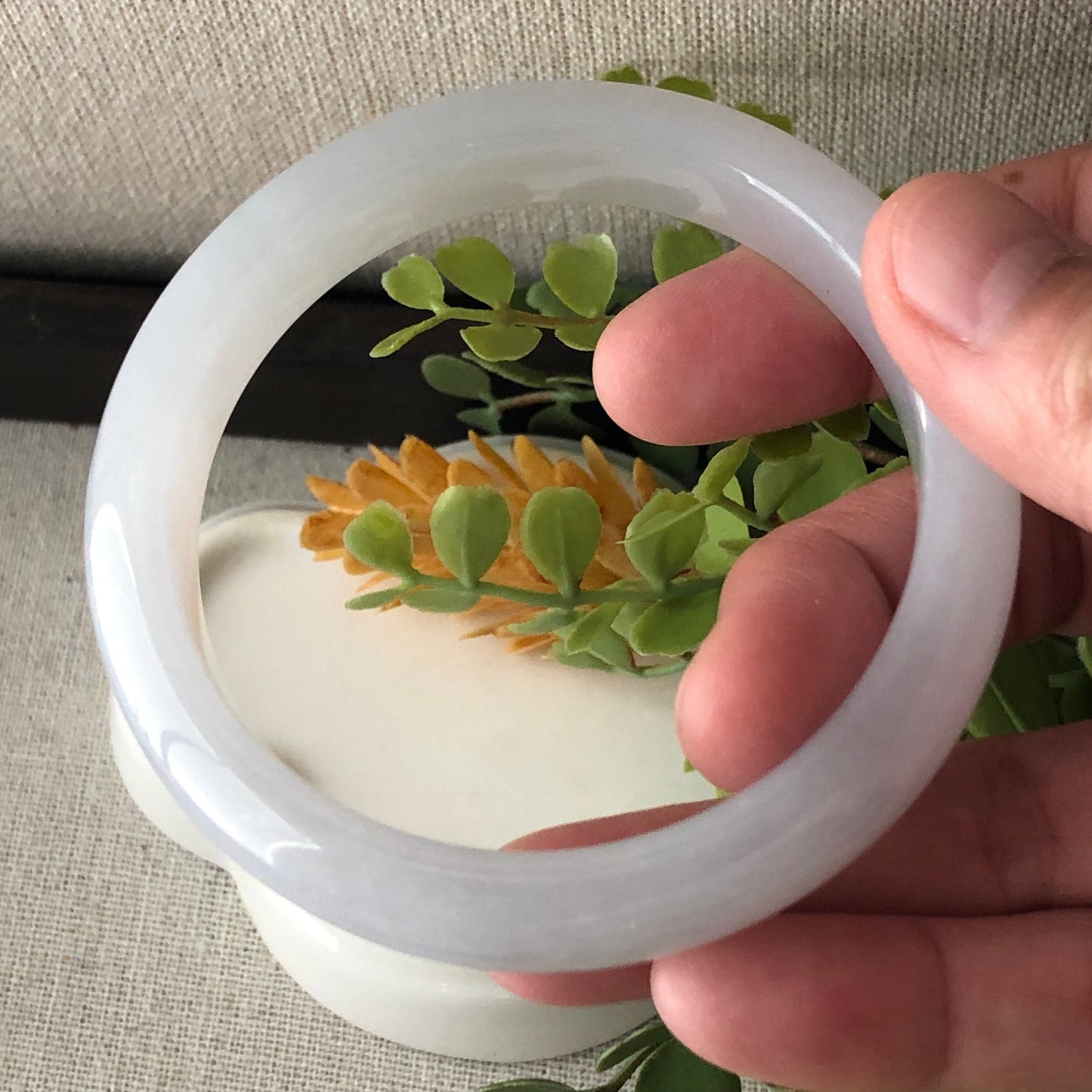 57mm Icy Glossy Translucent D-Shaped Jadeite Jade Bangle RARE