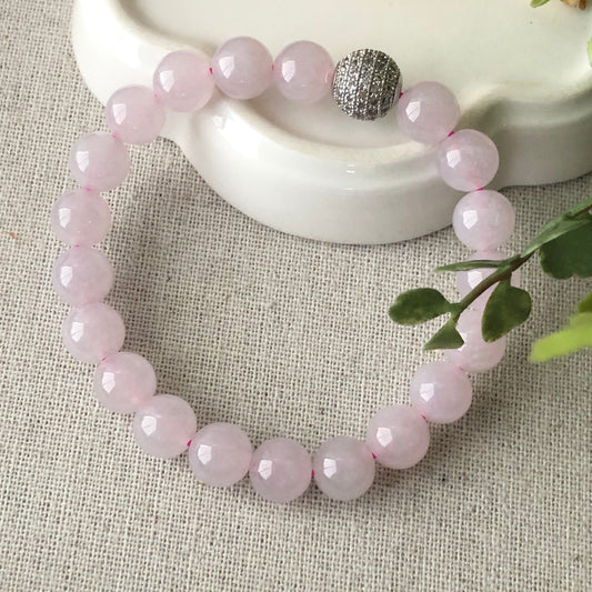 9 mm Icy Tint Lavender Jadeite Jade Bead Bracelet