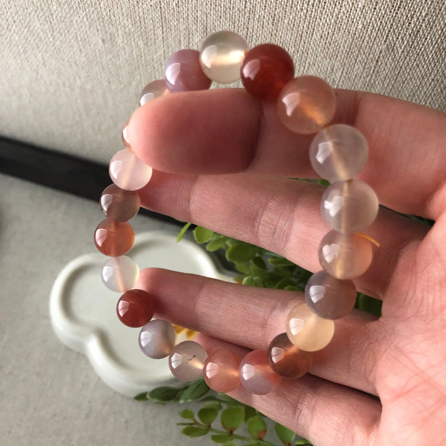 10mm Assorted Agate Grade A Natural Bead Bracelet Health Circulation Red Pink Tone