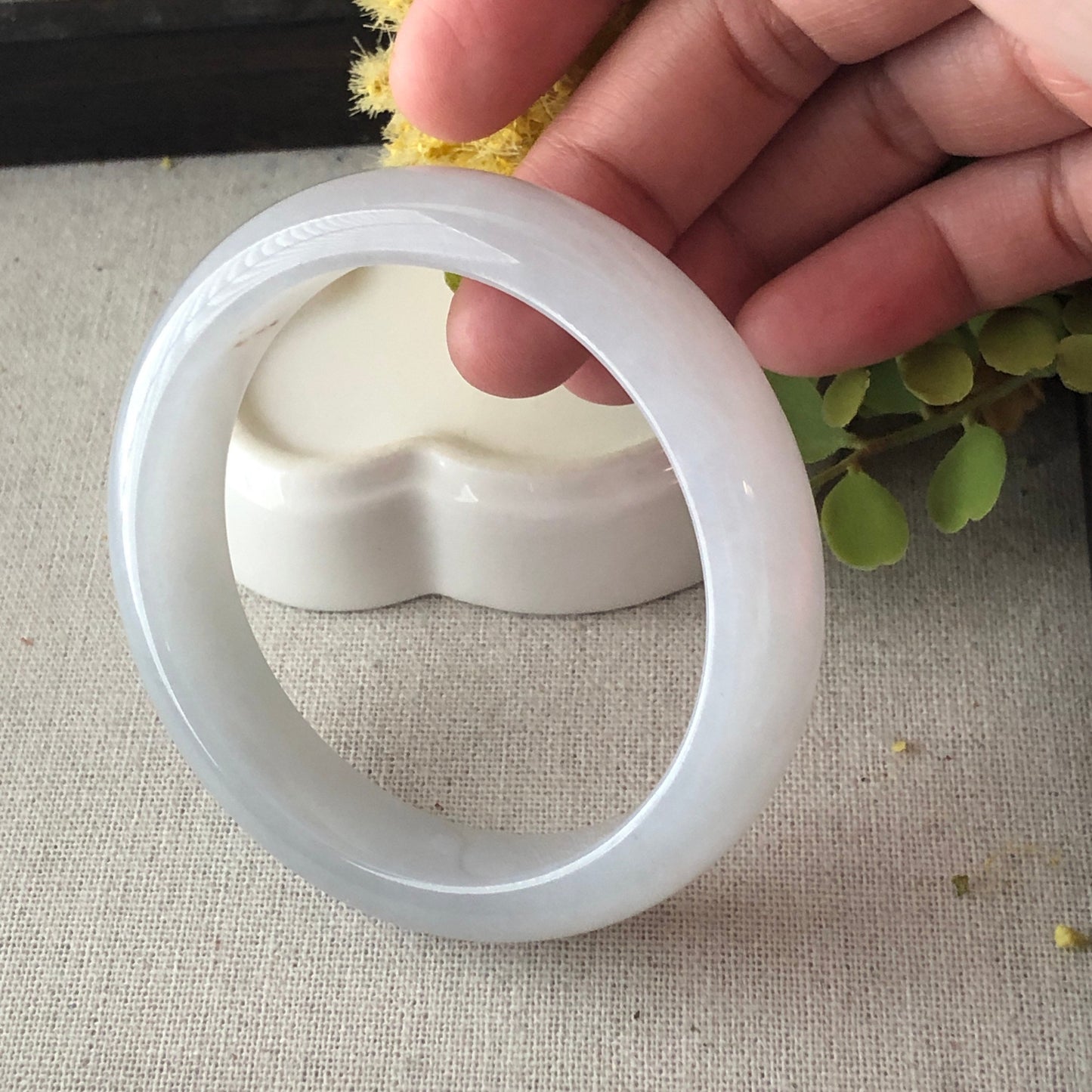 57mm Icy Light Green Tone Jadeite Jade Bangle