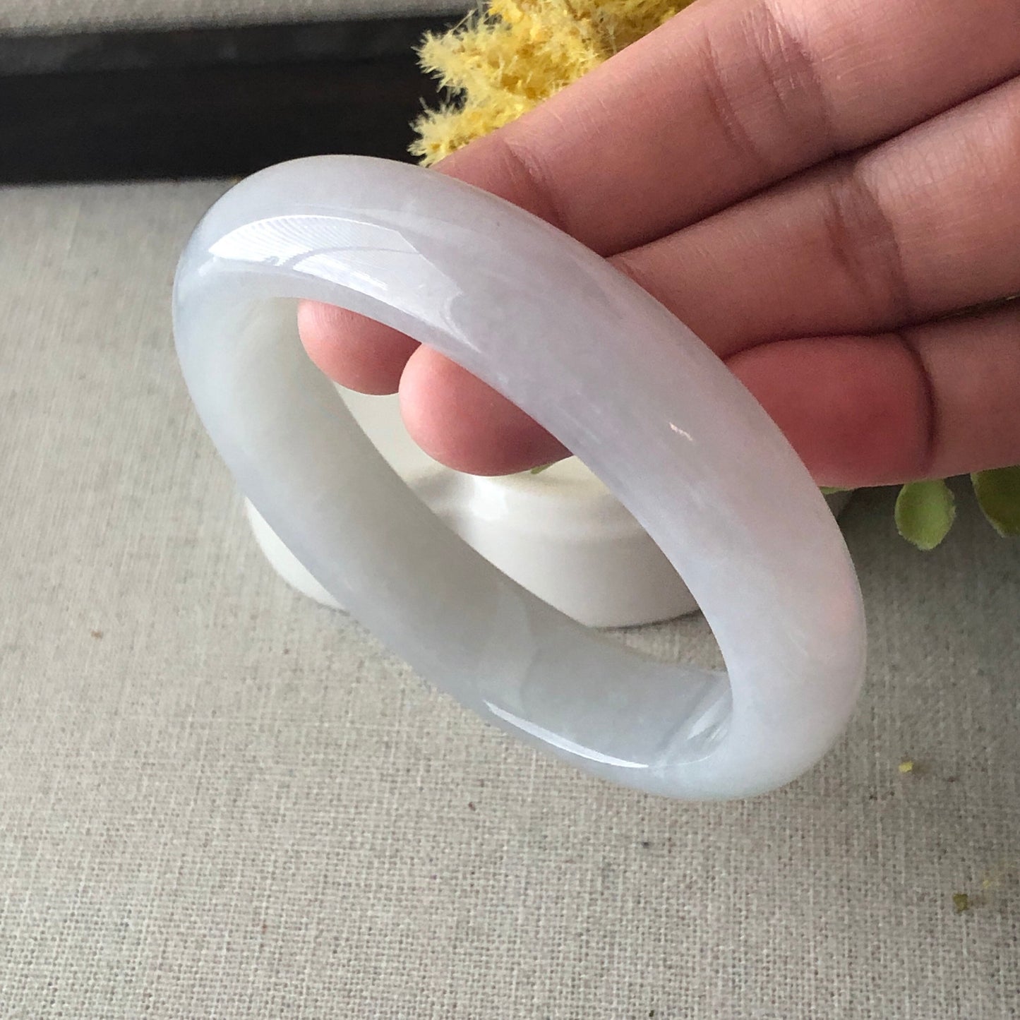 57mm Icy Light Green Tone Jadeite Jade Bangle