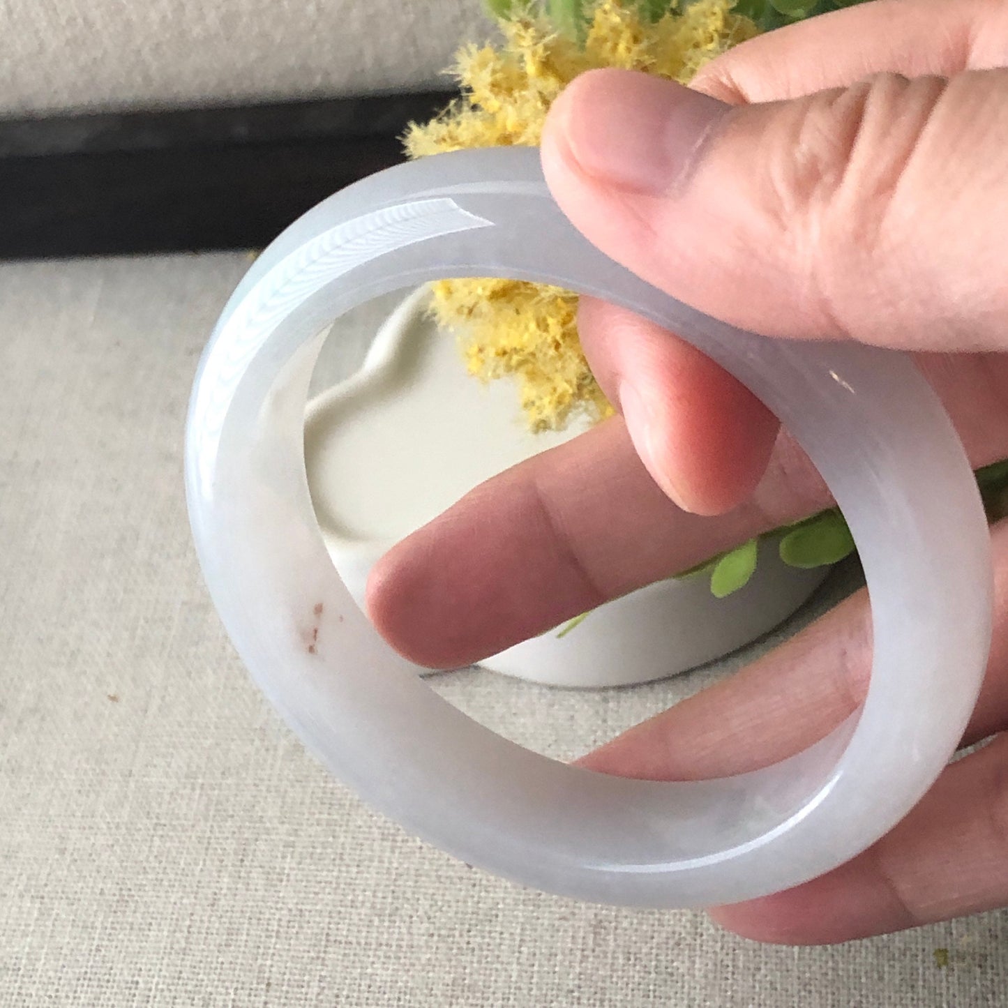 57mm Icy Light Green Tone Jadeite Jade Bangle