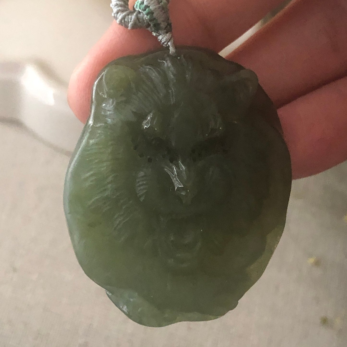 42.7mm Matte Carved Yellow Green Carved Lion Head Pendant