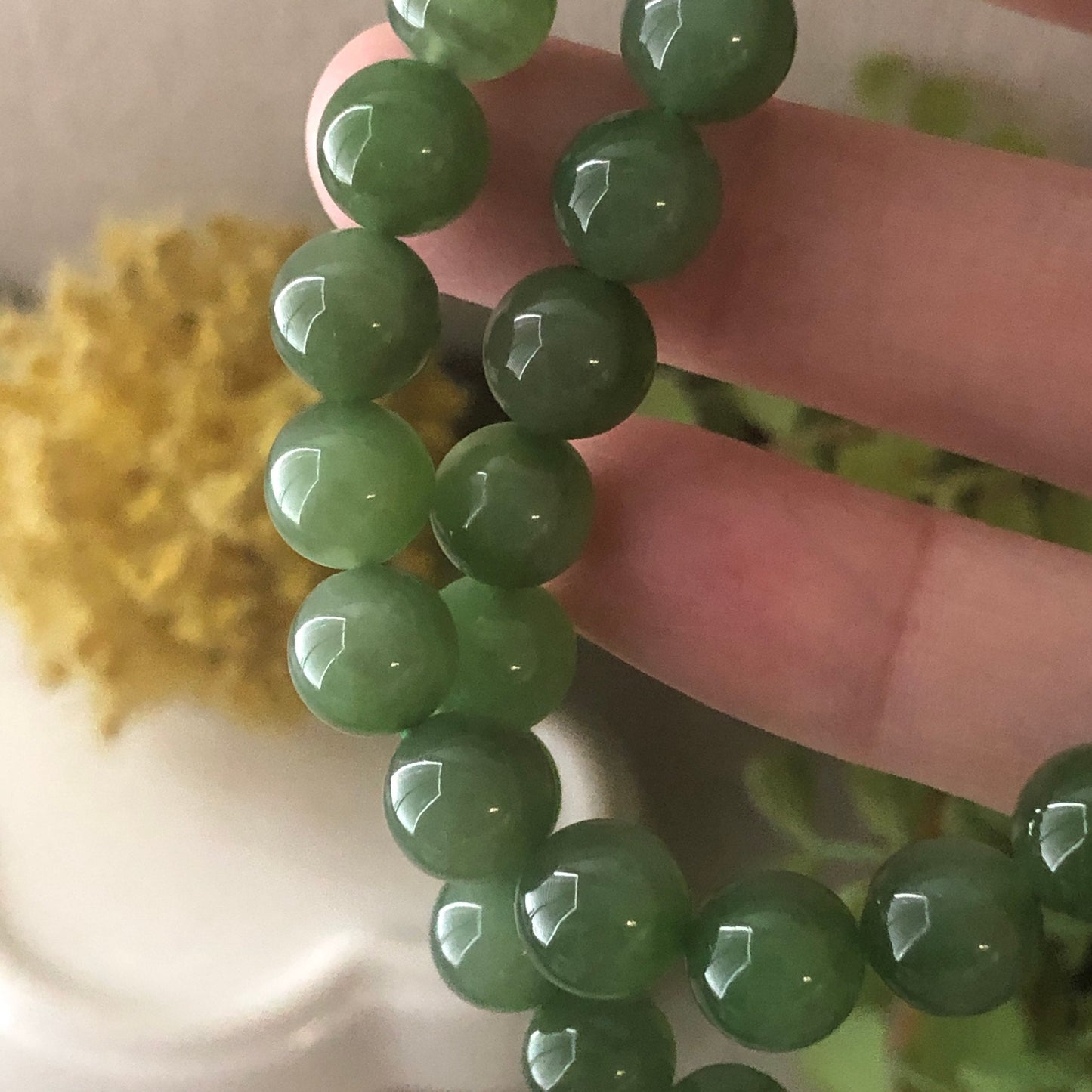 8mm Icy Gradient Green Hetian Jade Bead Necklace