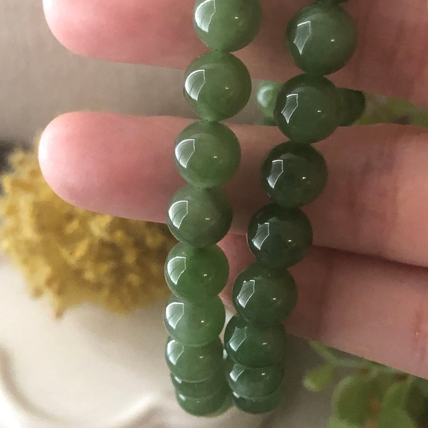 8mm Icy Gradient Green Hetian Jade Bead Necklace