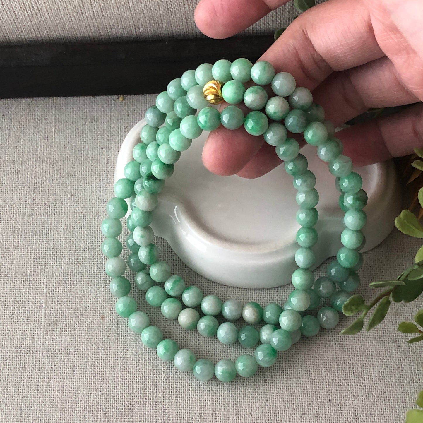 6.4mm Sweet Green Jadeite Jade Round Bead Bracelet Necklace