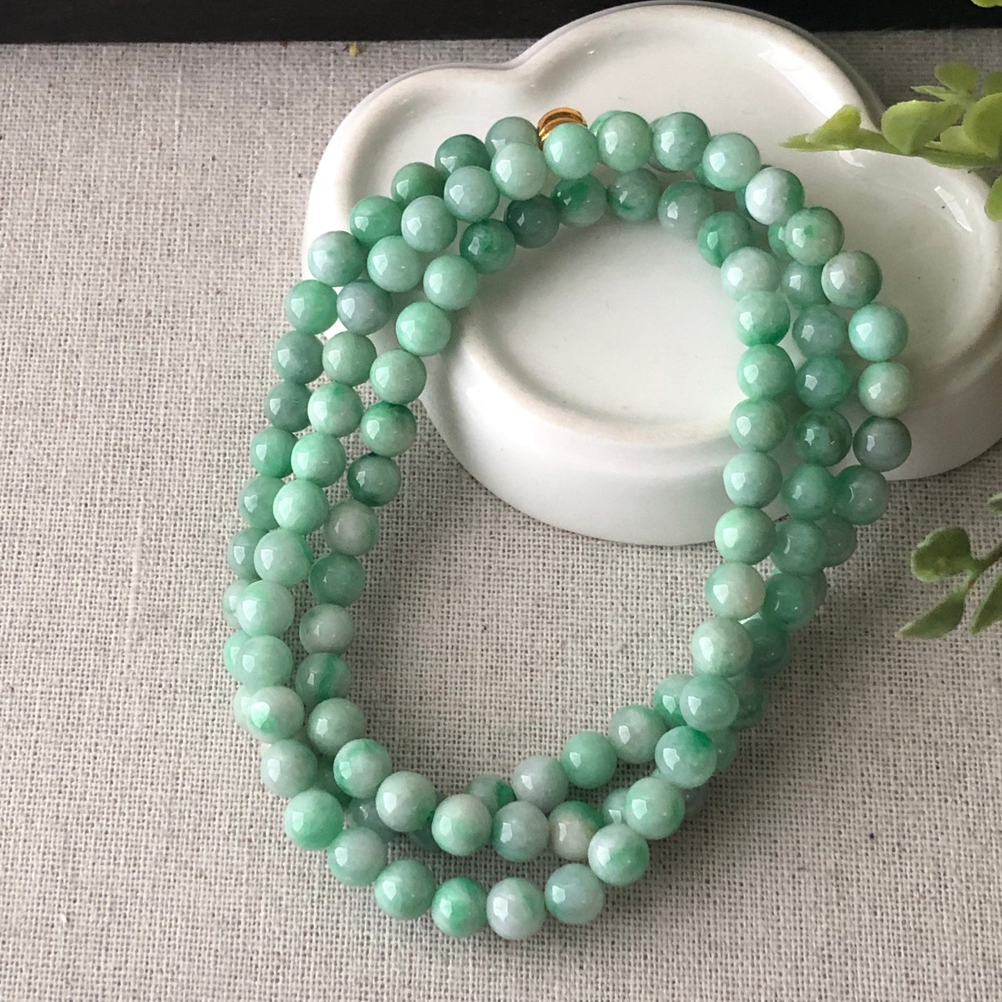 6.4mm Sweet Green Jadeite Jade Round Bead Bracelet Necklace