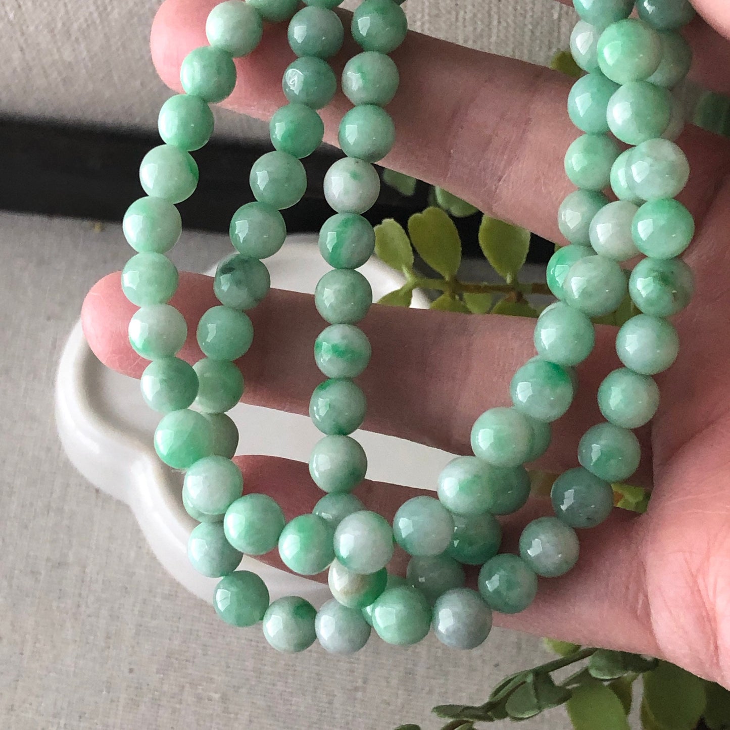 6.4mm Sweet Green Jadeite Jade Round Bead Bracelet Necklace