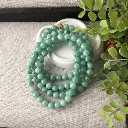7.8mm Sweet Green Jadeite Jade Round Bead Bracelet Necklace
