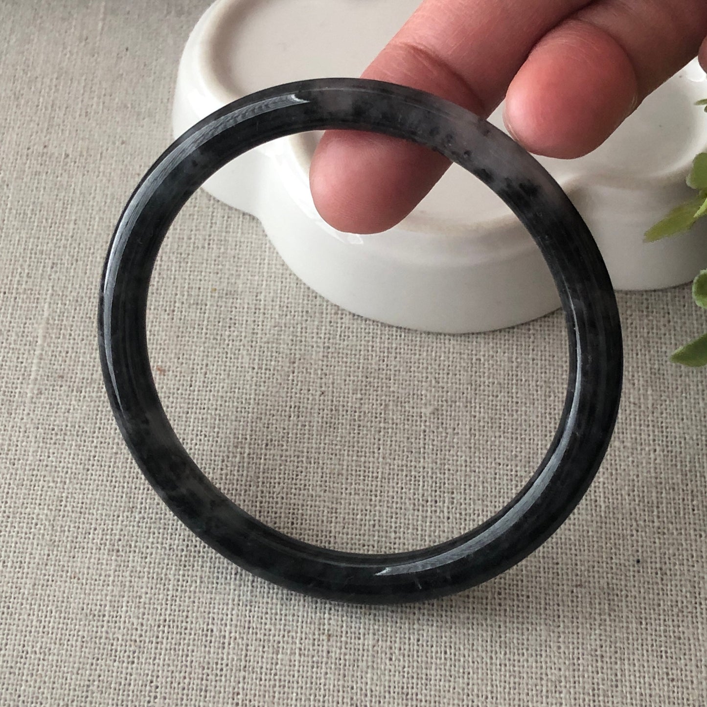 55.4mm Icy Wuji Black Slim Jadeite Jade Bangle
