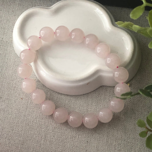 10mm Glossy Hetian Pink Jade Bead Bracelet