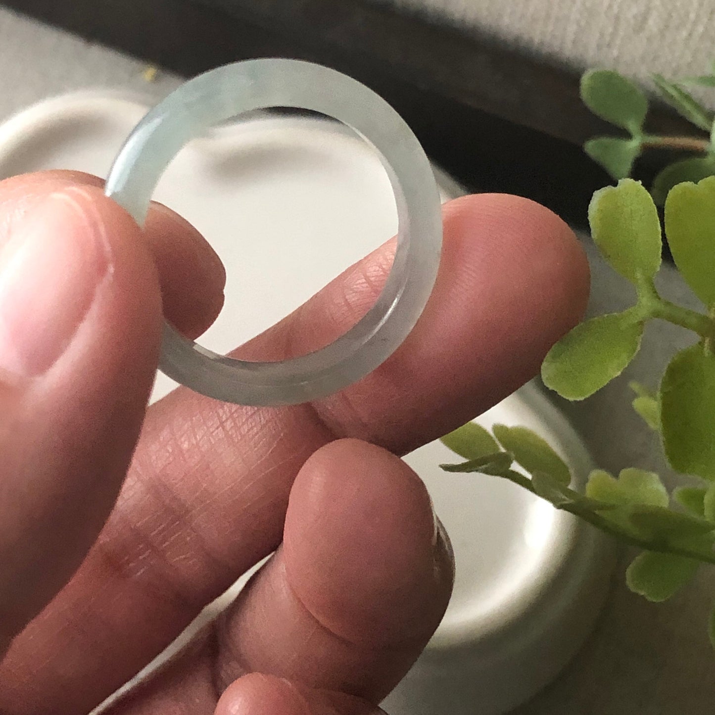 Us size 9.5-10 Jadeite Jade Blue Carved Band Ring