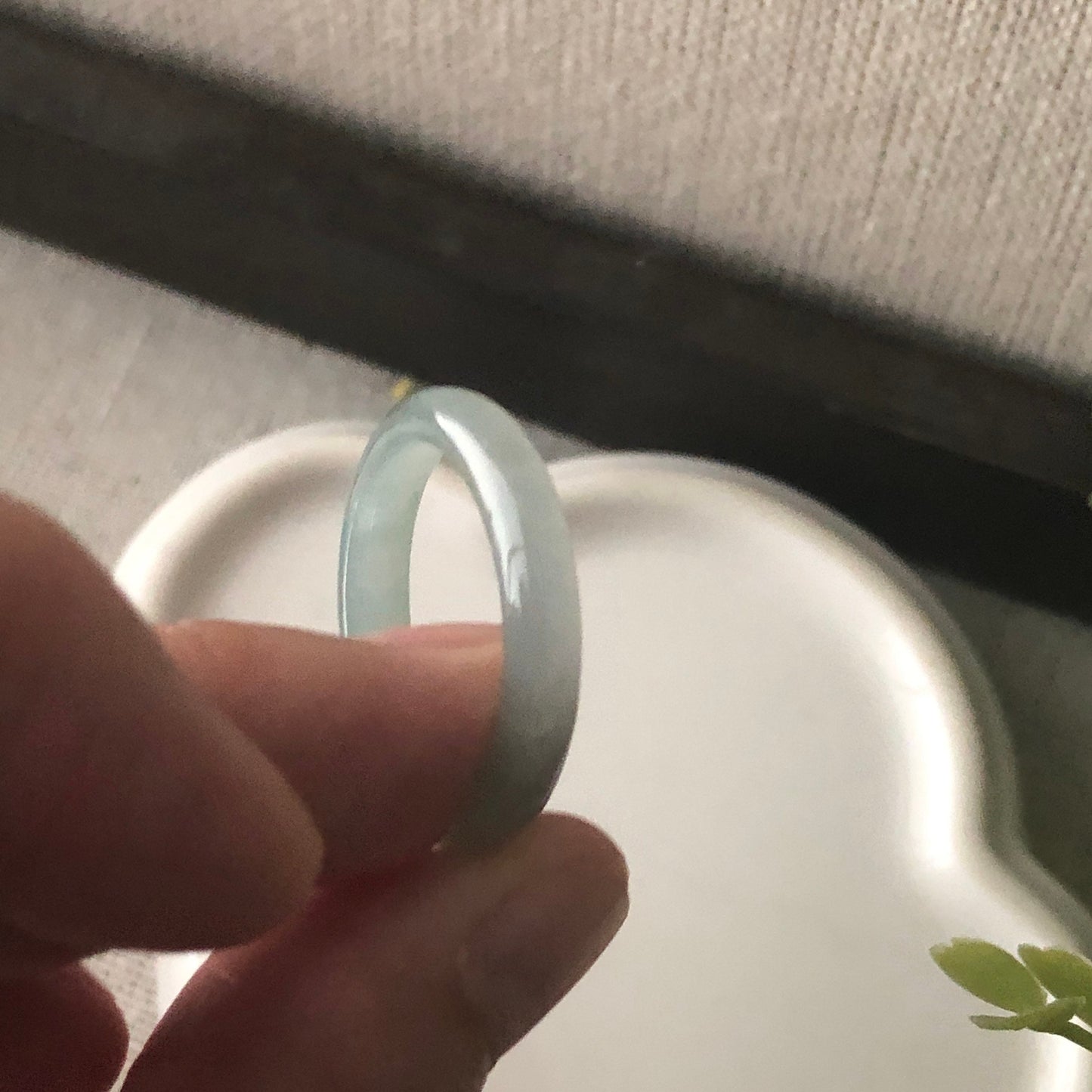 Us size 9.5-10 Jadeite Jade Blue Carved Band Ring