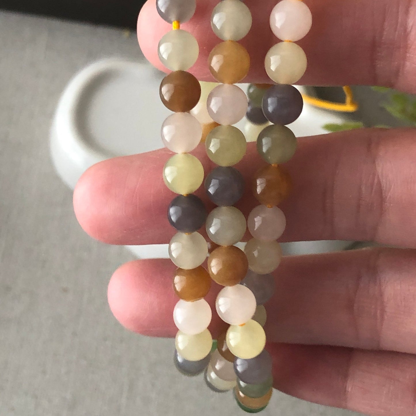 6mm Icy Assorted Brown Lavender Yellow Hetian Jade Bead Necklace