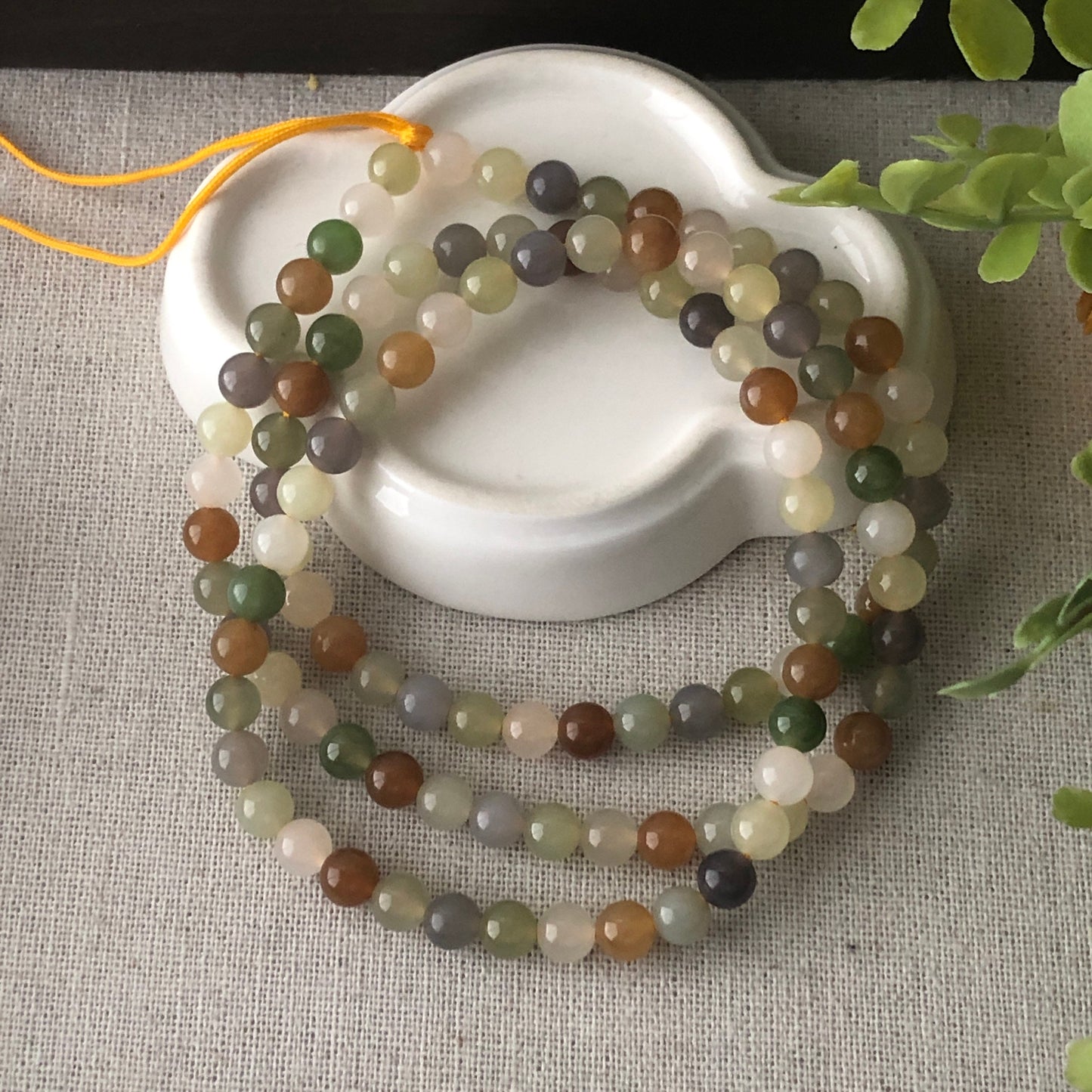 6mm Icy Assorted Brown Lavender Yellow Hetian Jade Bead Necklace