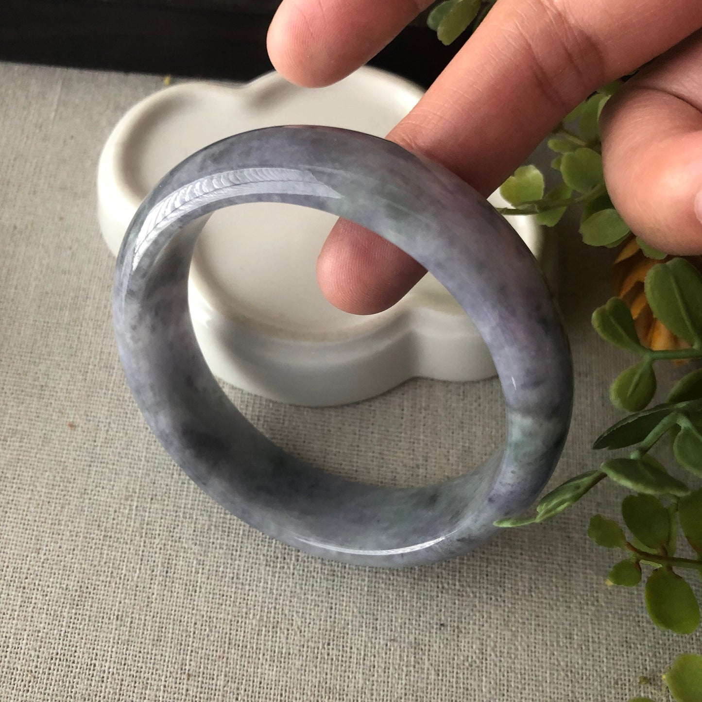RARE 55 mm Burma Lavender Wuji Green 3 Color D Shaped Jadeite Jade Bangle