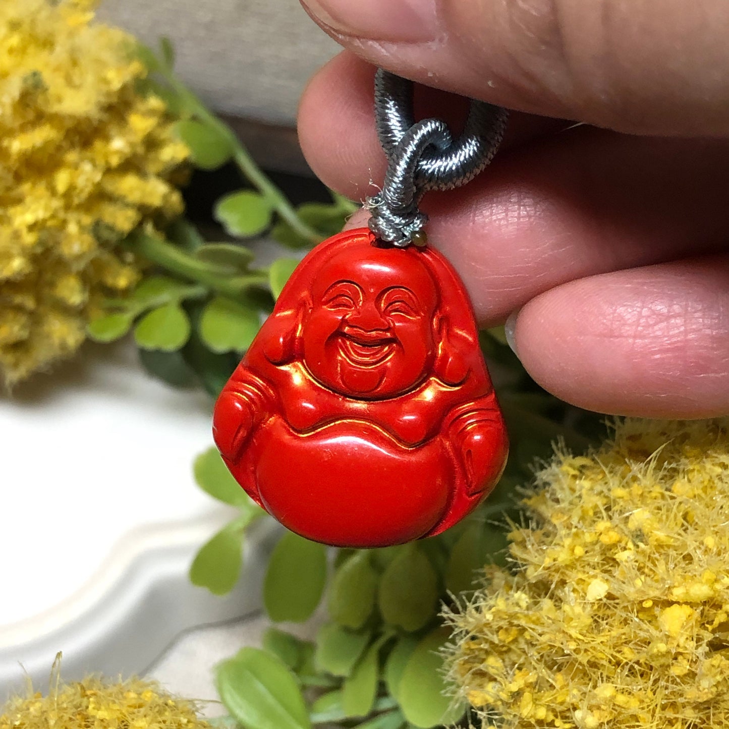 26.8 mm Cinnabar Carved Red Buddha Pendant NOT JADE