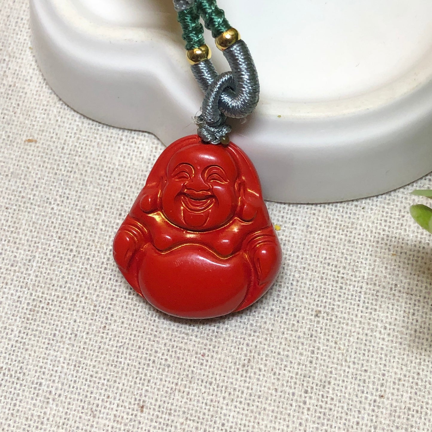 26.8 mm Cinnabar Carved Red Buddha Pendant NOT JADE