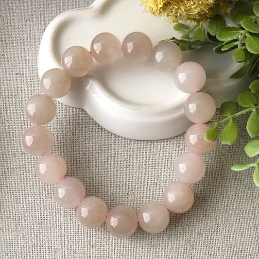 12 mm Pink Hetian Jade Bead Bracelet RARE