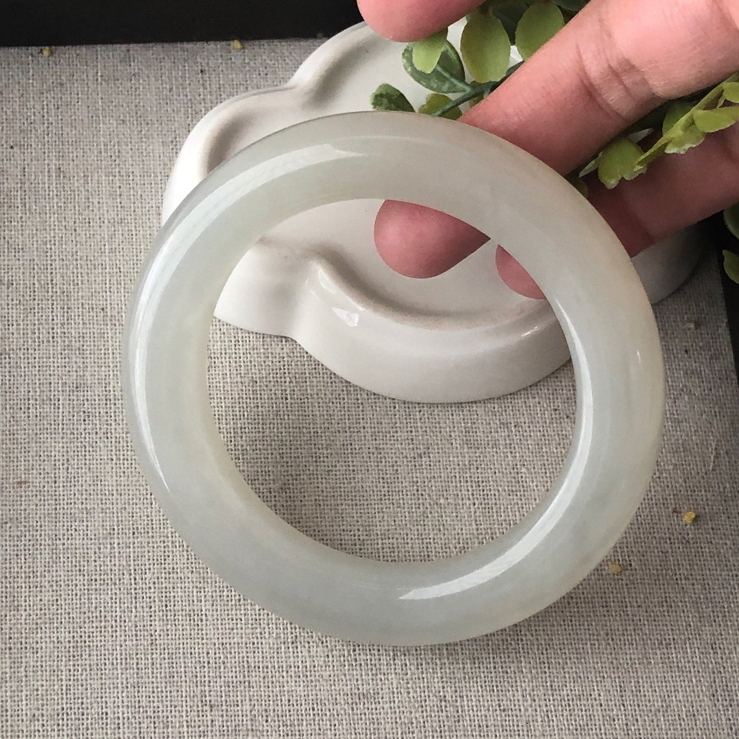 56mm Icy Hetian Jade D-shaped Bangle