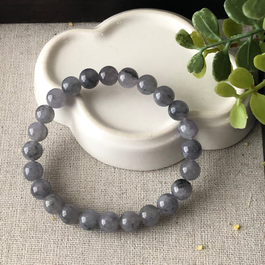 8 mm Wuji Lavender Jade Jadeite Round Bead Bracelet