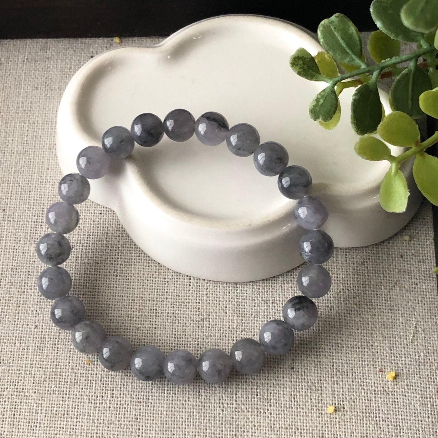 RARE 7.7 mm Wuji Lavender Jade Jadeite Round Bead Bracelet