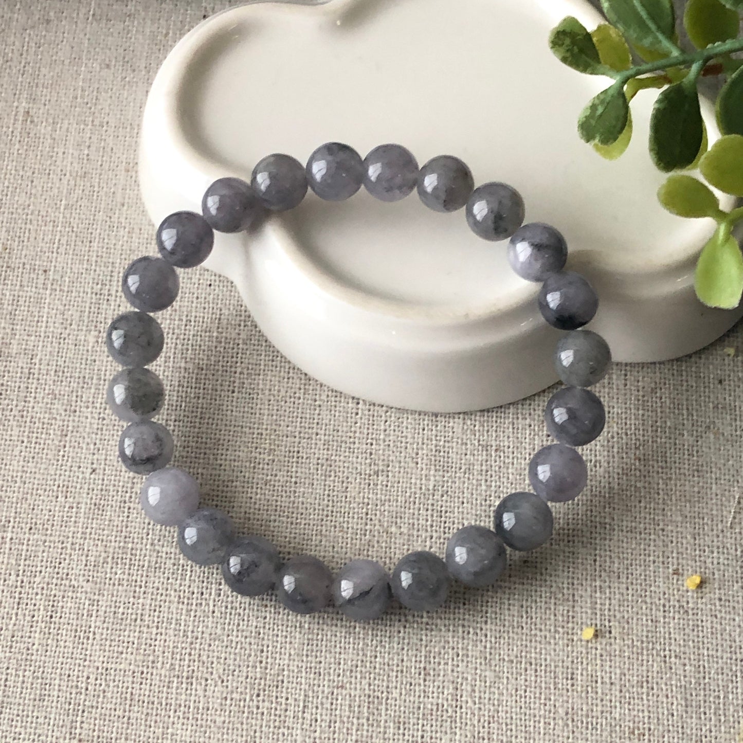 RARE 7.7 mm Wuji Lavender Jade Jadeite Round Bead Bracelet