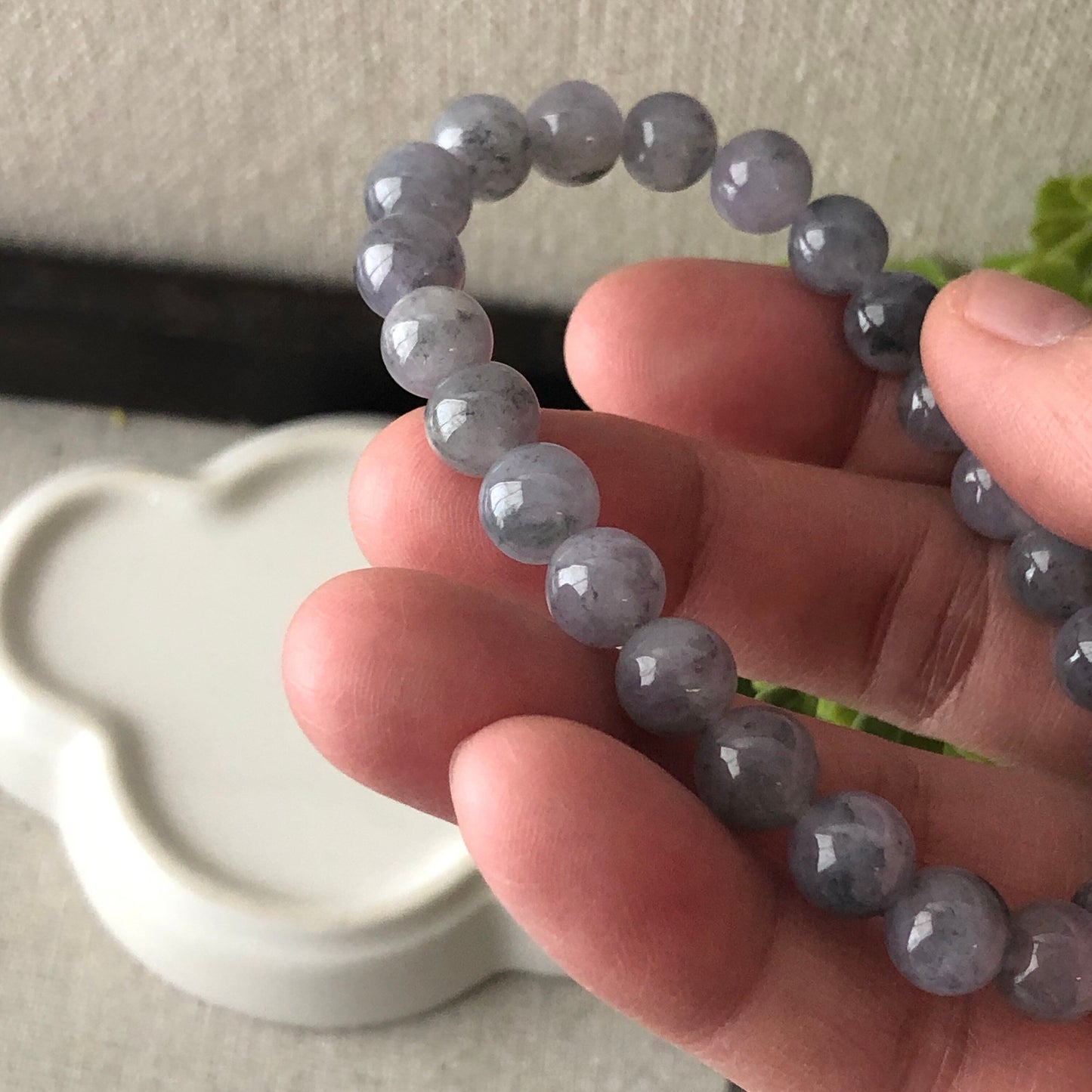 RARE 7.7 mm Wuji Lavender Jade Jadeite Round Bead Bracelet