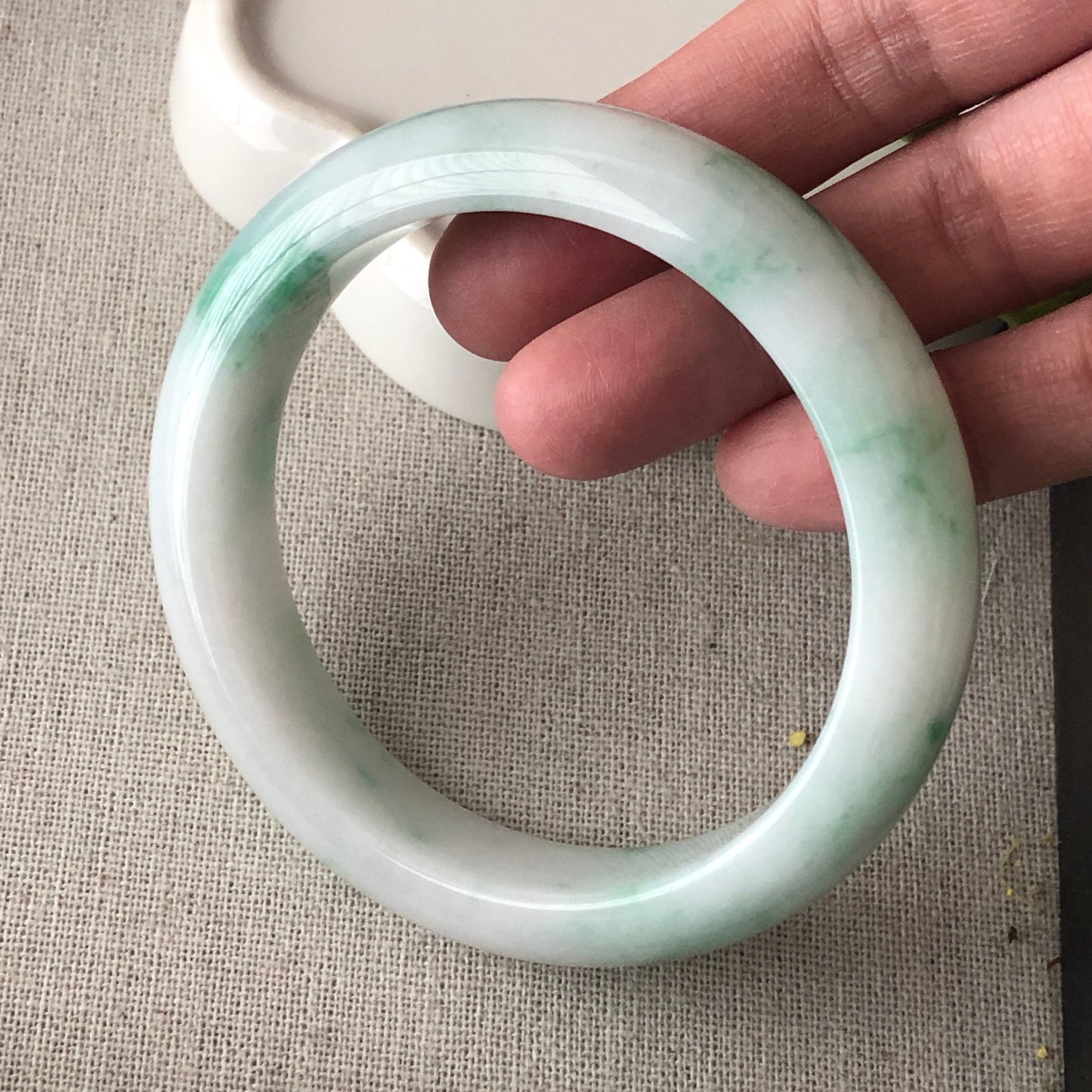 57.5mm White Green Flowers Jadeite Jade Bangle